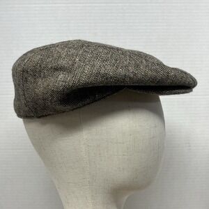 VTG Lanning Wool Blend Flat Cap Ivy Driving Hat Brown Tweed Speckled Small Korea
